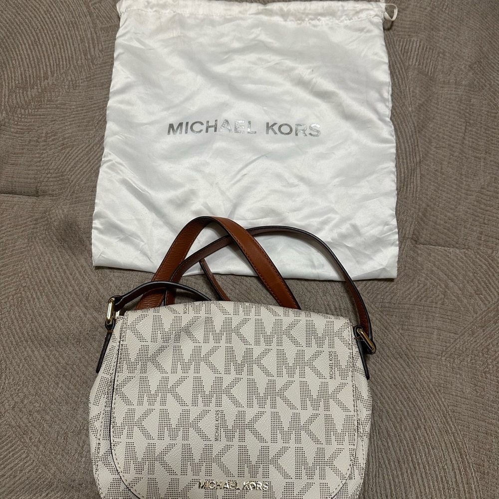 Michael Kors White and Brown Crossbody Bag